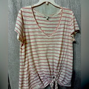 Express One Eleven pink and white striped vneck T-shirt size Large